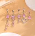 5 piezas de piercing de acero inoxidable Set plateado con detalles rosas Corazón Mariposa Flor Decorados con piedras brillantes Joyería elegante 2