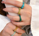 5 pz Anelli in resina forme irregolari Set colorato verde-blu Anelli da donna in acrilico Accessorio di moda estetico per donne 2
