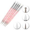 5 Pzs Herramientas Doble Cara para Uñas Pincel de Silicona y Bolígrafo de Puntos Bola de Metal y Punta de Goma Utensilios de Manicura para Arte 2