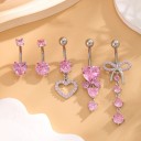 5 st piercingar i rostfritt stål Silver set med rosa detaljer Diamanter Hjärtan och rosetter Eleganta fina smycken 2