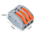 50 unidades de regletas de conexión de 3 puertos para cables eléctricos 32A 450V 2,18 x 1,72 x 1,44 cm Conexión rápida de conductores plástico PA Sin 2