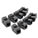 RJ45 CAT 6 koppling för anslutning av två nätverkskablar Två RJ45-uttag För kablar 22 till 26 AWG Svart plast ABS och PC Mått 3,3 x 1,6 x 1,5 cm 2