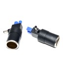 Adapter med cigarettändaruttag för EC5- och DC 5,5 x 2,1 mm-kontakter För att driva 12V-tillbehör Svart kropp med blå EC5-kontakt 2