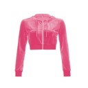 Dam kort hoodie med huva och dragkedja hela vägen ner Ribbad nederkant och manschetter Lång ärm Bomull och polyester För fritid 3