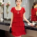 Rochie stratificată de culoare solidă 4
