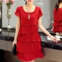 Rochie stratificată de culoare solidă 7
