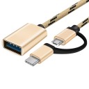 Adapter USB-C och Micro USB till USB för att ansluta flash-enhet eller tangentbord till telefonen Flätad kabel Kontakter i aluminiumlegering 2