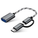 Adapter USB-C och Micro USB till USB 3.0 för att ansluta flashminne och andra USB-enheter till telefon Flätad kabel Längd 17 cm Aluminiumlegering 1