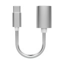 Adapter USB-C till USB 3.0 med kort flexibel kabel för telefon och bärbar dator Aluminiumlegering i ändarna Räfflad hölje Längd 14 cm 2