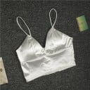 Dam bralette-bh med V-ringning och tunna axelband Glänsande yta Bred nederkant Knäppning med hakar Spandex Universell storlek 1