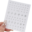 6 folhas de autocolantes metálicos prateados para unhas 3D estrelas luas cruzes corações transferências metálicas decoração manicure nail art 4