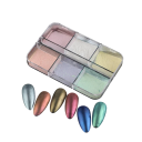 6 ks zrcadlový prášek na nehty s metalickým chromovým efektem Holografický a aurora finish 1
