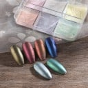 6 ks zrcadlový prášek na nehty s metalickým chromovým efektem Holografický a aurora finish 2