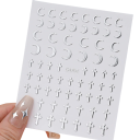 6 listů kovových stříbrných samolepek na nehty 3D hvězdy měsíce kříže srdce metalické obtisky dekorace manikúra nail art 3