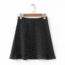 Dam mini kjol med mönster A-linjeformad klipp Volang i nederkant Dold dragkedja Små prickar eller blommor Polyester med bomull och spandex 2