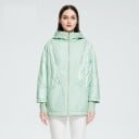 Dam vattentät jacka med huva Dragkedja Glänsande quiltade paneler Breda ärmar med ribbstickade muddar Ledig passform 100% polyester 1