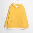 Damoversize hoodie med huva och känguruficka Lager-på-lager utseende med vit kant Nedhängda axlar Sidoöppningar Polyester och bomull 10
