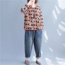 Damoversize hoodie med mönster Lös passform med sänkta axlar Rund halsringning Långa ärmar Polyester med bomull och spandex 3