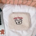 Damplånbok i plysch med dragkedja och broderad björn Kudrnatig mjuk yta Platt fodral för handväska Bomull och polyester 18,6 x 15 cm 1
