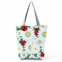 Damväska med blommönster Högre form med utvidgad botten 27 x 37 x 8 cm Långa grå handtag Polyester Mönster av rosor och vallmo 14