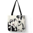 Damsväska med tryck av målad hundporträtt Linnepolyester Fyrkantig form 40 x 40 cm Svarta handtag som är 30 cm långa Uttrycksfull teckning 8