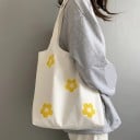 Damsk canvasväska med tryck av stora blommor Enkel shopper med breda handtag Canvas och polyester 36 x 37 cm 2