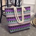 Damstrandväska med färgglad geometrisk design Rymlig väska av canvas och polyester Snodda rephandtag 41 x 35 x 10 cm 1