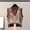 Damstickad väst utan ärmar med zebramönster V-ringning Ribbad kant Polyester För skjorta och långärmad tröja 1