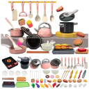 69 bucăți Set de bucătărie roz pentru copii Unelte de bucătărie și alimente Jucărie din plastic pentru bucătăria copiilor Set complet de ustensile 1