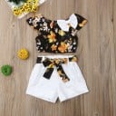 Camiseta y pantalón corto de niña con estampado floral L1126 2