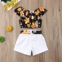 Camiseta y pantalón corto de niña con estampado floral L1126 3