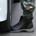 Säkerhetsankelboots med stålskaft För arbete med mekaniska risker Sidodragkedja Läder och PU-läder Gummimönstrad sula Svart 5