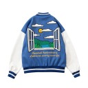 Baseballjacka med vita ärmar Broderade texter och applikation med bokstaven H Broderi av landskap på baksidan Knäppning med tryckknappar 4