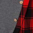 Dam asymmetrisk tröja med rutigt krage och manschetter Snedställd framdel med knappar Rundad kant Långa ärmar Polyester 5