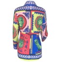 Damskjorta med förlängd längd och långa ärmar Färgglad ornamenttryck med medaljonger Rundad nederkant Polyester Modern extravagant stil 3