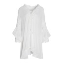 Damsk blus i vitt med mönster och spets Lätt och förlängd passform V-ringning med knytning Vida ärmar Asymmetrisk nederkant Polyester och bomull 5