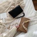 Dam crossbody väska med lock och massiv kedjehandtag Tunn kedja över axeln Platt form PU-läder och polyester 19 x 11 x 3 cm 5
