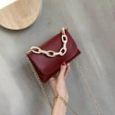 Dam crossbody väska med lock och massiv kedjehandtag Tunn kedja över axeln Platt form PU-läder och polyester 19 x 11 x 3 cm 9