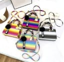 Dam crossbody väska med övre handtag Glittrande yta med färgövergång Rem med karbinhakar PU läder 22 x 18 x 9 cm 6