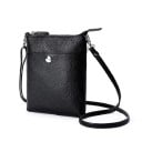 Damsk crossbody-väska för mobil i äkta läder Huvudfack med dragkedja Två ytterfickor Tunn rem med karbinhakar Platt form 15 x 19 cm 5