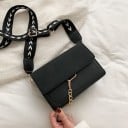 Damsk liten crossbody-väska med klaff Metallkarbin och dekorativ kedja Bred mönstrad axelrem i PU-läder 20 x 6,5 x 13 cm 8