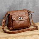 Dam crossbody väska med klaff och vridlås Flera fickor med dragkedja Justerbar axelrem Vintage utseende PU läder 25 x 23 x 15 cm 4