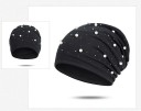 Damsk beanie mössa dekorerad med imitation av pärlor och glittrande stenar Lös passform med mjukt rynk Mjukt garn av polyester 16