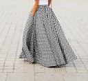 Kvinnors lång kjol med litet rutmönster och hög midja Bred rynkad design med fickor Maxi längd ner till anklarna Polyester 3