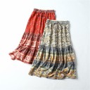 Dam lång volangkjol med ornamentmönster i boho stil Elastisk midja med snörning Volangdetaljer Syntetisk siden och bomull 4