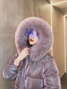 Dams lång vinter quiltad jacka med huva och fluffig kant Metallisk gammalrosa yta med regnbågsskimrande effekt Rynkad midja Polyester 5