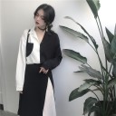 Dam tvåfärgad skjorta med lång ärm Löst snitt Kontrastfärgad bröstficka Knappstängning Polyester För sommardagar 4