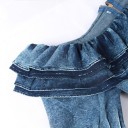 Damjeansblus med flerskiktat volang runt urringningen Korta ballongärmar Kort snitt Dragkedja på ryggen Tvättad look Bomull och polyester 5