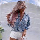Dams denimjacka med bar rygg Hjärtsnitt Glittrande fransar Dekorerade ärmar Ljusblå denim av bomull och polyester 5