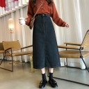 Dam svart denim midi kjol med tvättad effekt och sprund bak Främre fickor Bälteshällor Denim med polyester 2